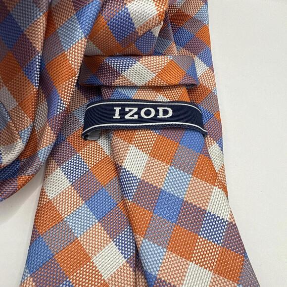 Blue Orange Checker Tie and Pocket Square Izod EUC - Picture 2 of 4